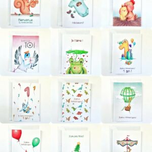 Cartes artisanales illustrées – Anniversaire, naissance, fêtes, …