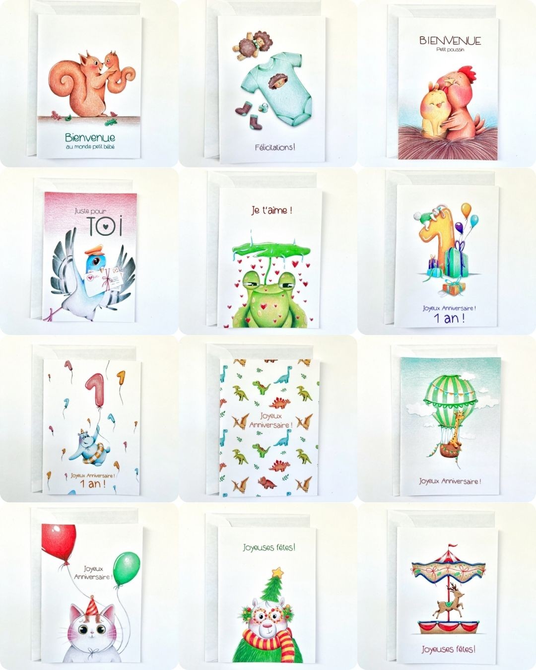 Cartes artisanales illustrées – Anniversaire, naissance, fêtes, ... – Image 2